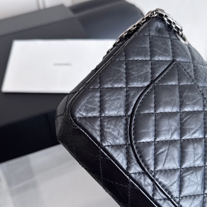 【近新閒置品】Chanel香奈兒 黑銀2.55復古牛皮小號 12開菱格紋掀蓋鏈條包-11