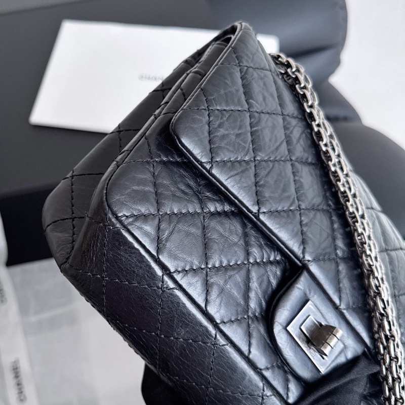 【近新閒置品】Chanel香奈兒 黑銀2.55復古牛皮小號 12開菱格紋掀蓋鏈條包-13