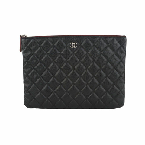 【包稅】CHANEL A82545 魚子醬口袋手拿包 銀色 中 35550-1