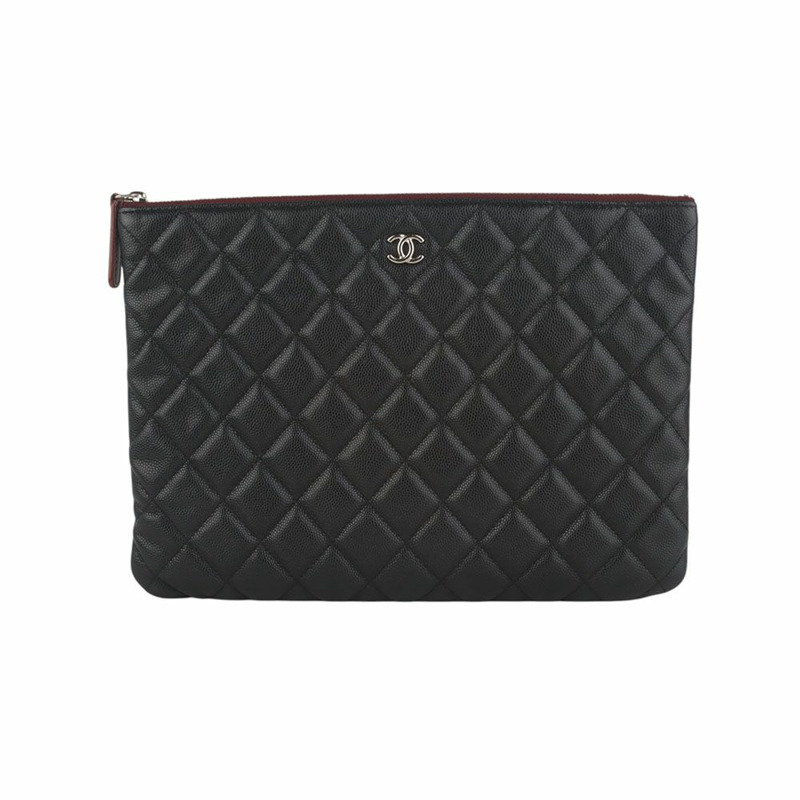 【包稅】CHANEL A82545 魚子醬口袋手拿包 銀色 中 35550-1-0