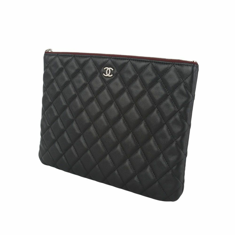 【包稅】CHANEL A82545 魚子醬口袋手拿包 銀色 中 35550-1-1