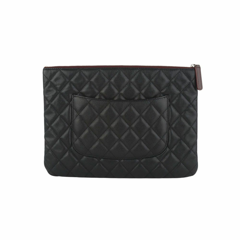 【包稅】CHANEL A82545 魚子醬口袋手拿包 銀色 中 35550-1-2