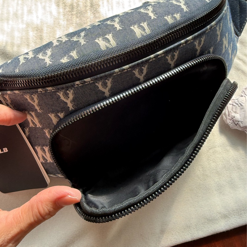 全新正韓MLB牛仔滿版logo刺繡二合一腰包胸口包-7