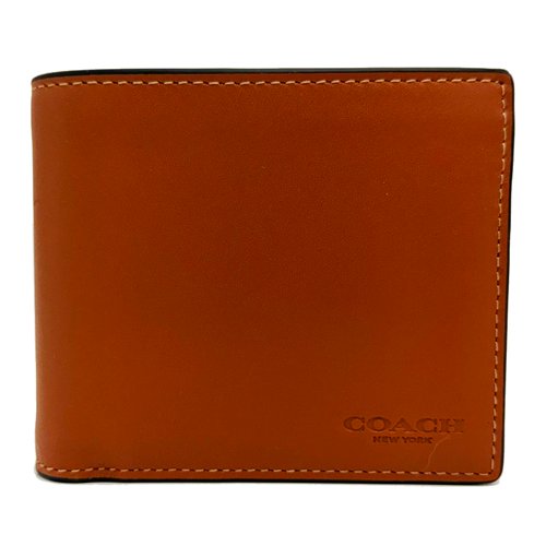 【全新】COACH 男款素面牛皮8卡附活動證件夾短夾(楓葉棕)-2