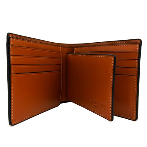 【全新】COACH 男款素面牛皮8卡附活動證件夾短夾(楓葉棕)-4