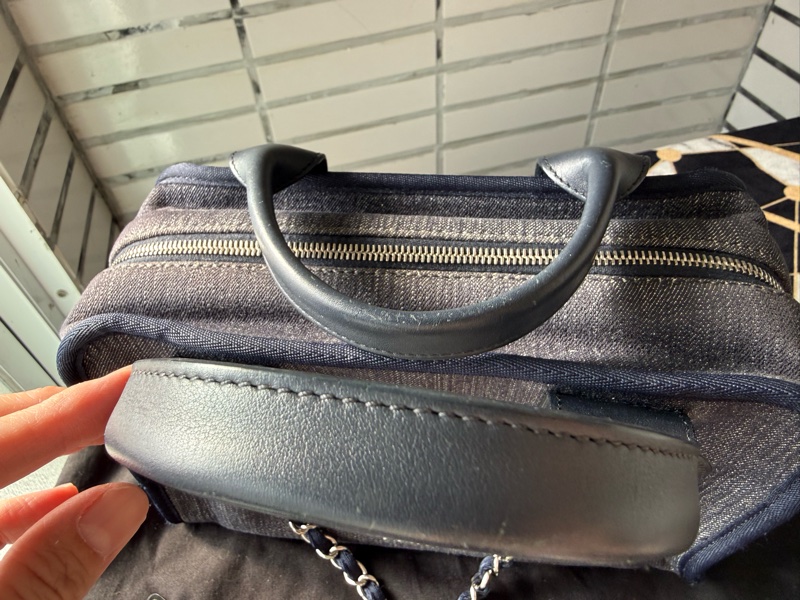 二手CHANEL絕版深藍色牛仔丹寧保齡球沙灘包波士頓包小-2