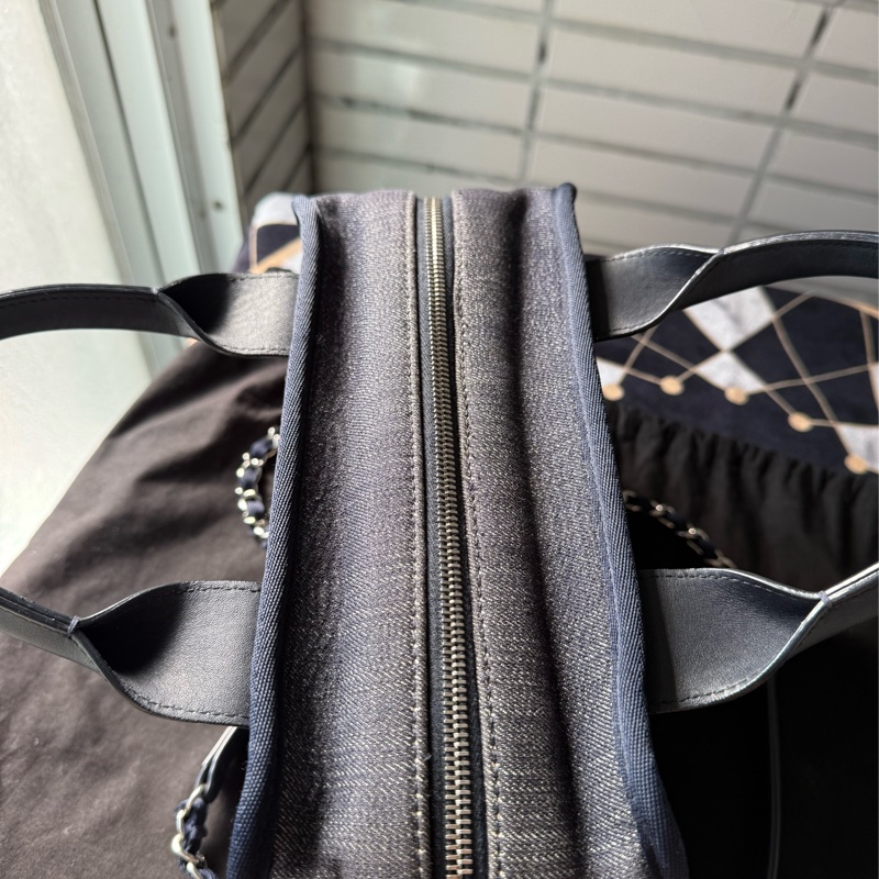二手CHANEL絕版深藍色牛仔丹寧保齡球沙灘包波士頓包小-10