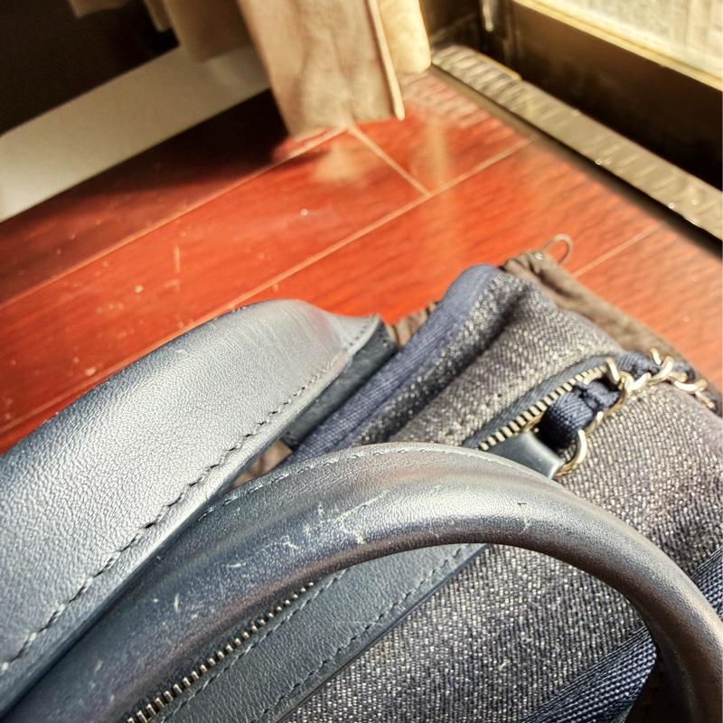 二手CHANEL絕版深藍色牛仔丹寧保齡球沙灘包波士頓包小-17