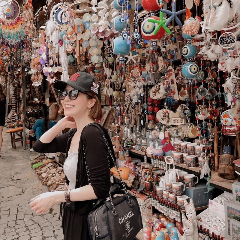 二手CHANEL絕版深藍色牛仔丹寧保齡球沙灘包波士頓包小-21