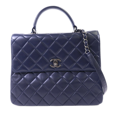CHANEL 羊皮皮革Large Trendy CC銀扣鏈帶手挽肩背兩用袋