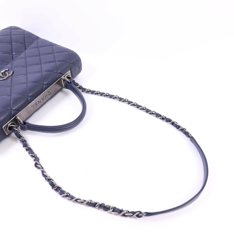 CHANEL 羊皮皮革Large Trendy CC銀扣鏈帶手挽肩背兩用袋-4