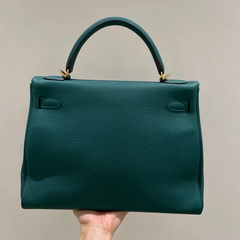 孔雀綠Kelly 愛馬仕Hermes Kelly32 孔雀綠金扣 togo皮 框Q附件有肩帶 鎖具-1