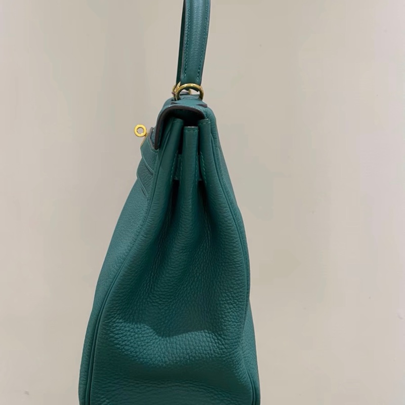 孔雀綠Kelly 愛馬仕Hermes Kelly32 孔雀綠金扣 togo皮 框Q附件有肩帶 鎖具-2
