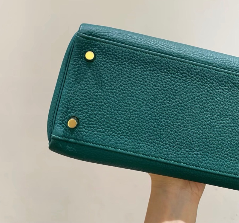 孔雀綠Kelly 愛馬仕Hermes Kelly32 孔雀綠金扣 togo皮 框Q附件有肩帶 鎖具-4