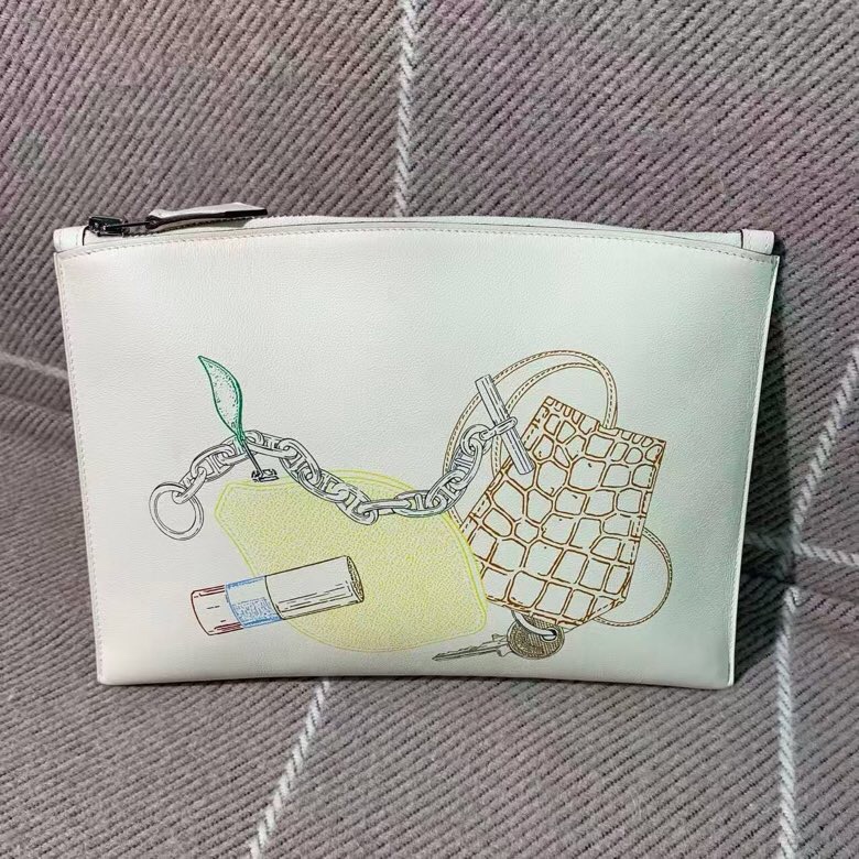 99新Hermes愛馬仕in and out系列Vide Ton Sac印花小牛皮手拿包 u刻-1