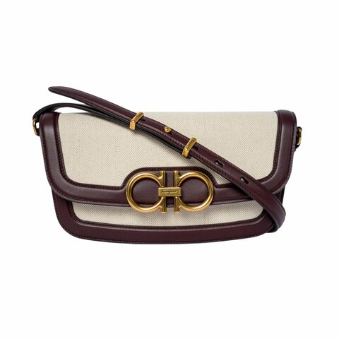Salvatore Ferragamo菲拉格慕Trapezio 米色帆布斜背包