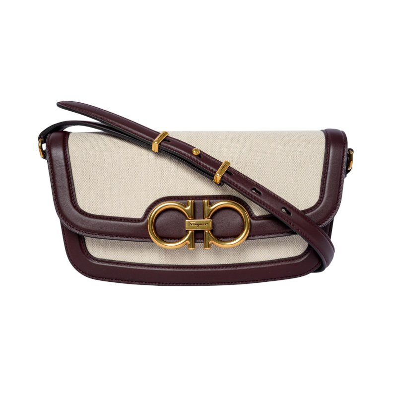 Salvatore Ferragamo菲拉格慕Trapezio 米色帆布斜背包-0