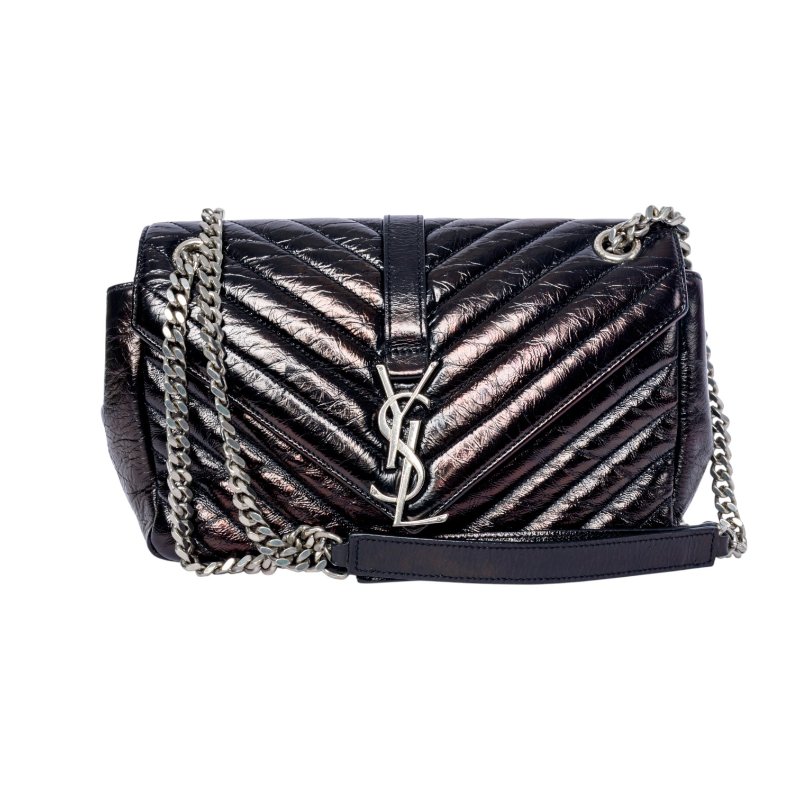 YSL聖羅蘭經典黑色皮革信封鏈條包-0