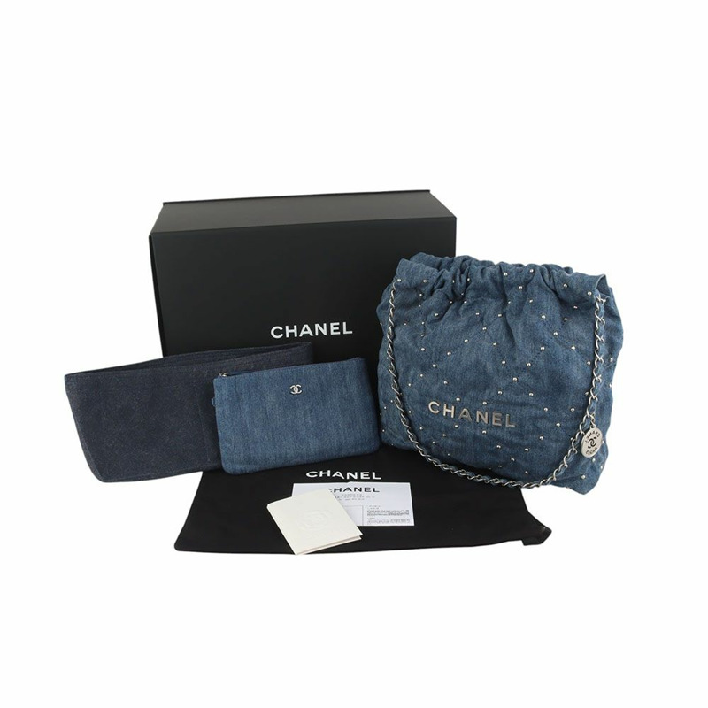 【包稅】CHANEL AS3260 水洗牛仔藍珍珠金屬小鏈條單肩包 35627-2-7