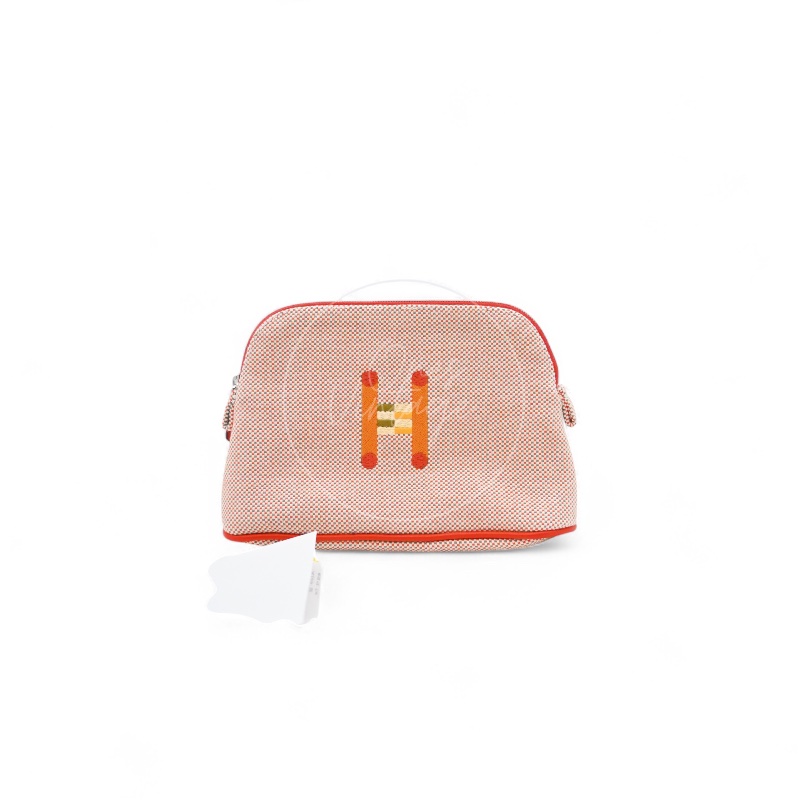 中古Hermès 愛馬仕Bolide Crazy H 刺繡帆布迷你收納包 橙色-13