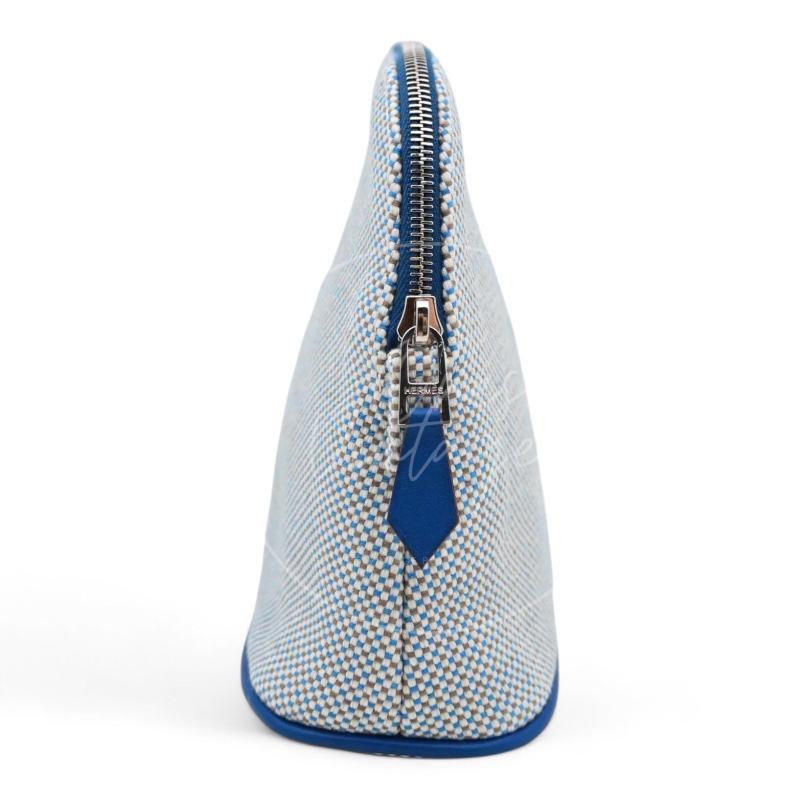 Hermès 愛馬仕Bolide Crazy H 刺繡帆布迷你收納包 藍色-1