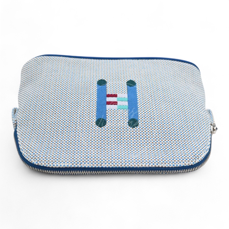 Hermès 愛馬仕Bolide Crazy H 刺繡帆布迷你收納包 藍色-3