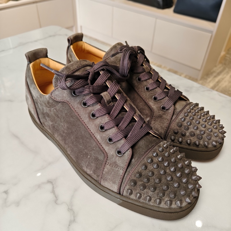 CL 皮革 系帶圓頭休閒 低幫 時尚板鞋 男款 灰色-1