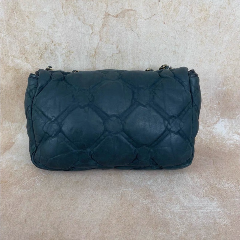 Chanel • 墨藍色珠光牛皮泡芙機場包 金釦 附子袋-5