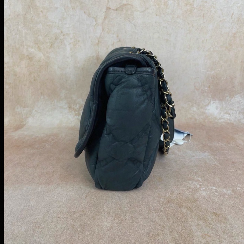 Chanel • 墨藍色珠光牛皮泡芙機場包 金釦 附子袋-6