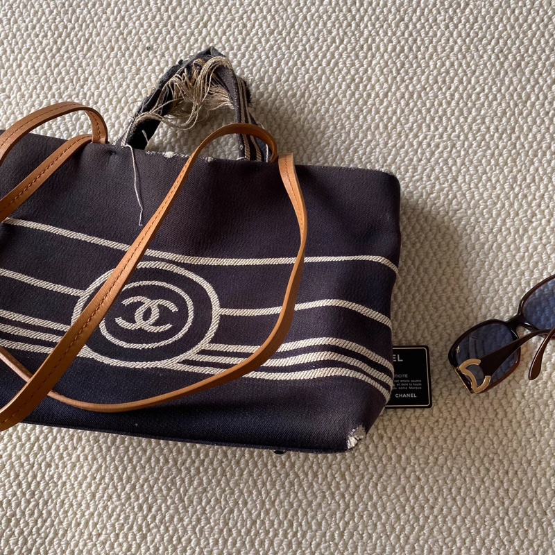 Chanel • 海軍藍白條紋沙灘包 全網最低-1