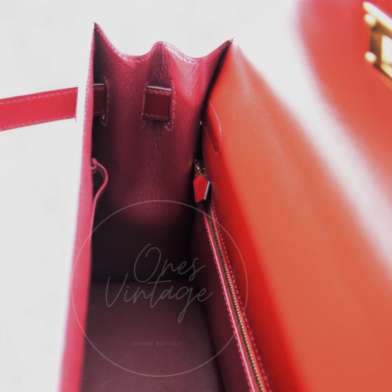 中古 Hermès 愛馬仕Rouge H 紅色 Kelly 32 凱莉包 Box 皮革-17