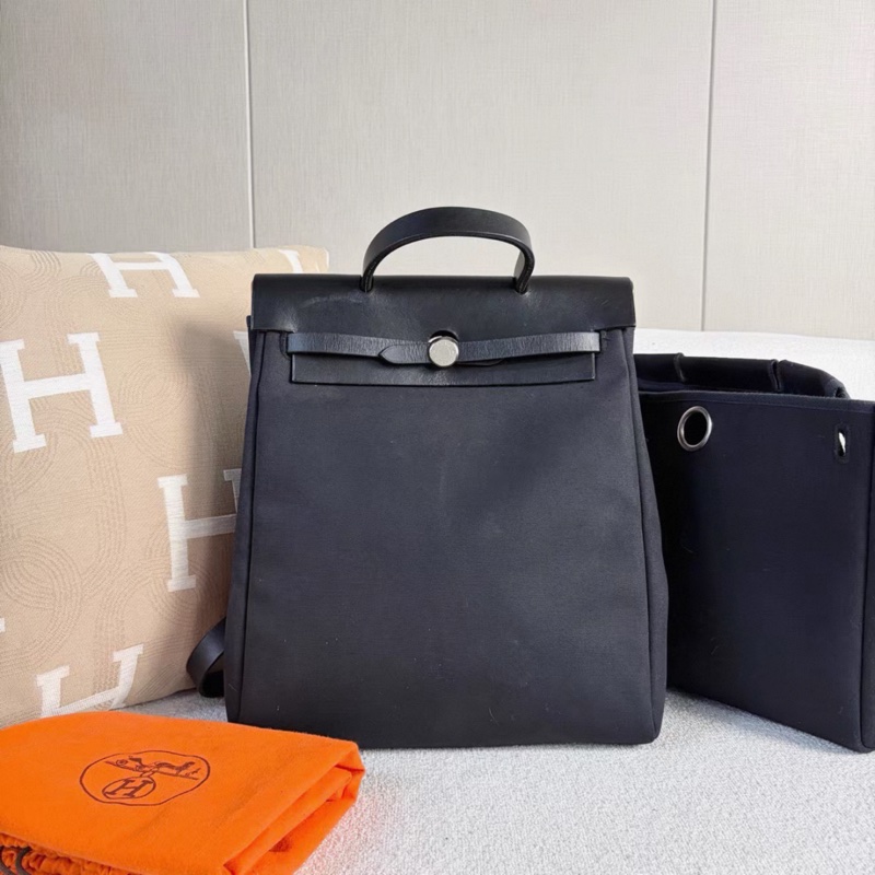 Hermes • Herbag 31 黑銀帆布雙肩包 附替換袋-3