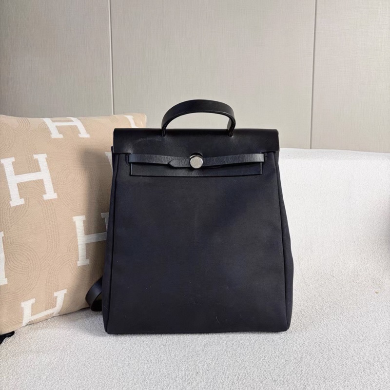 Hermes • Herbag 31 黑銀帆布雙肩包 附替換袋-4