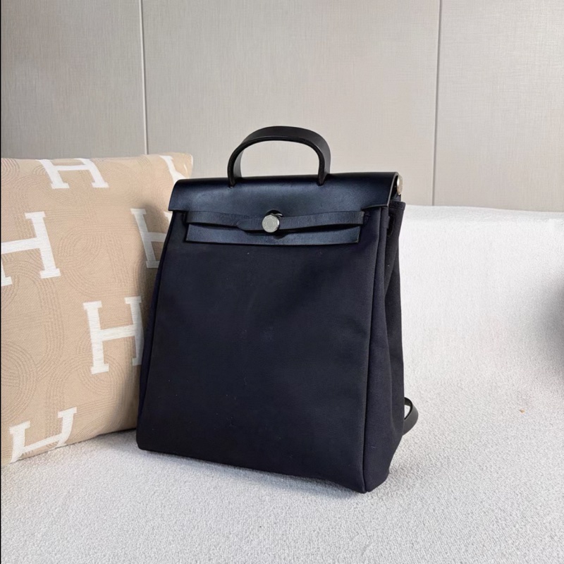 Hermes • Herbag 31 黑銀帆布雙肩包 附替換袋-6