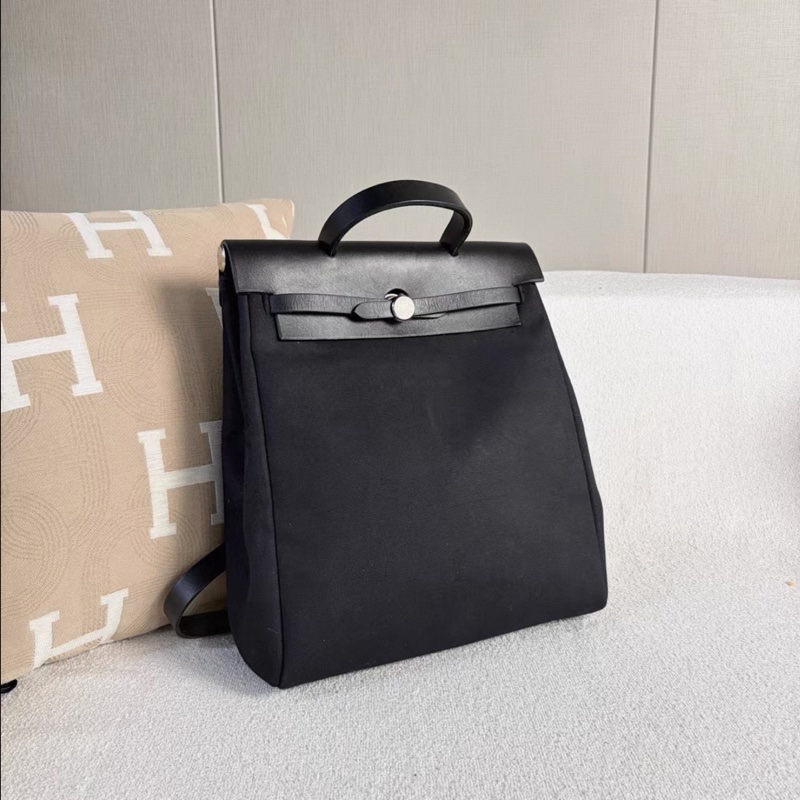 Hermes • Herbag 31 黑銀帆布雙肩包 附替換袋-8