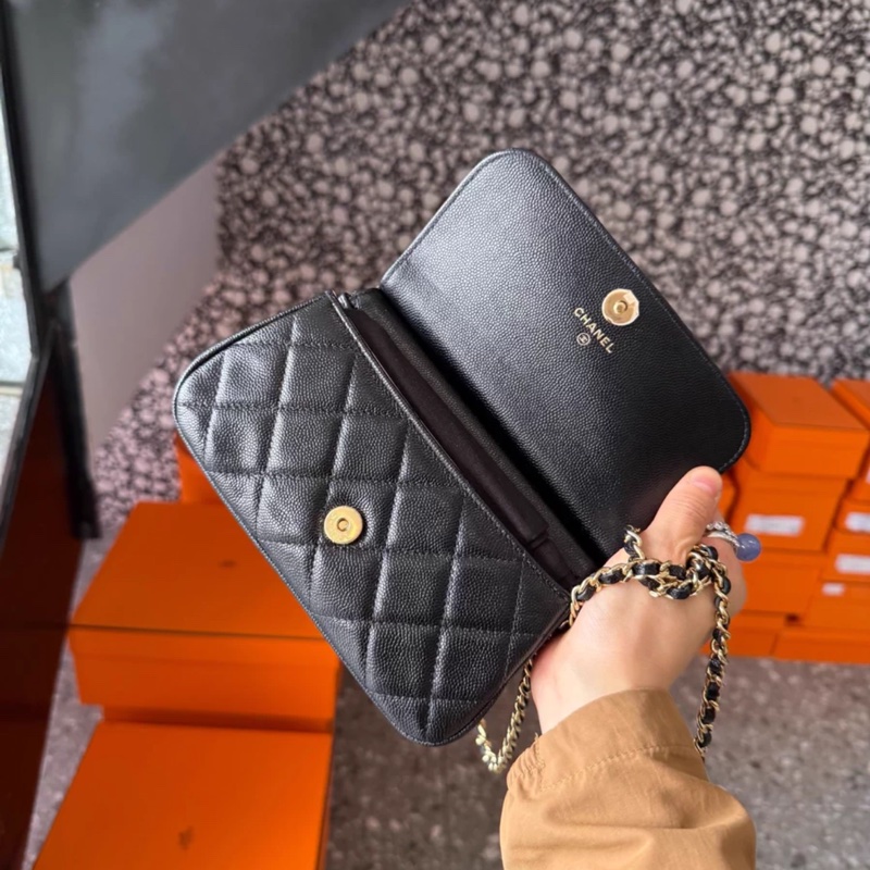 Chanel 馬鞍包中號 黑金荔枝皮 芯片款-2