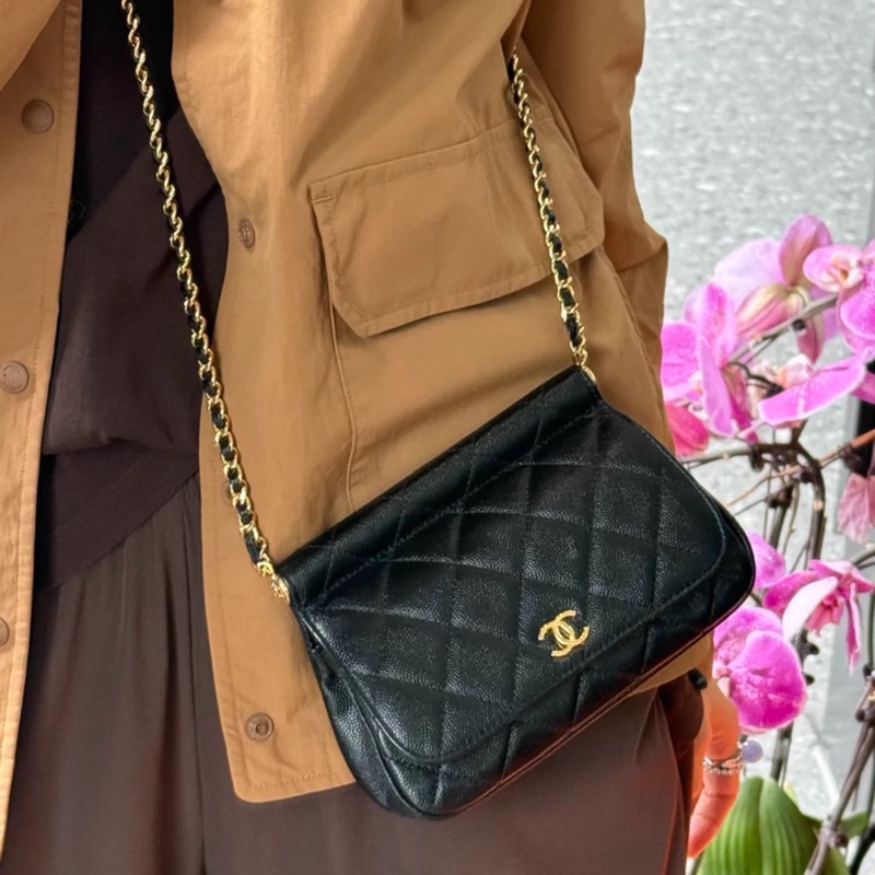 Chanel 馬鞍包中號 黑金荔枝皮 芯片款-3