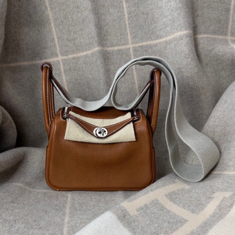 Mini Lindy 福寶馬鞍皮 金棕銀釦