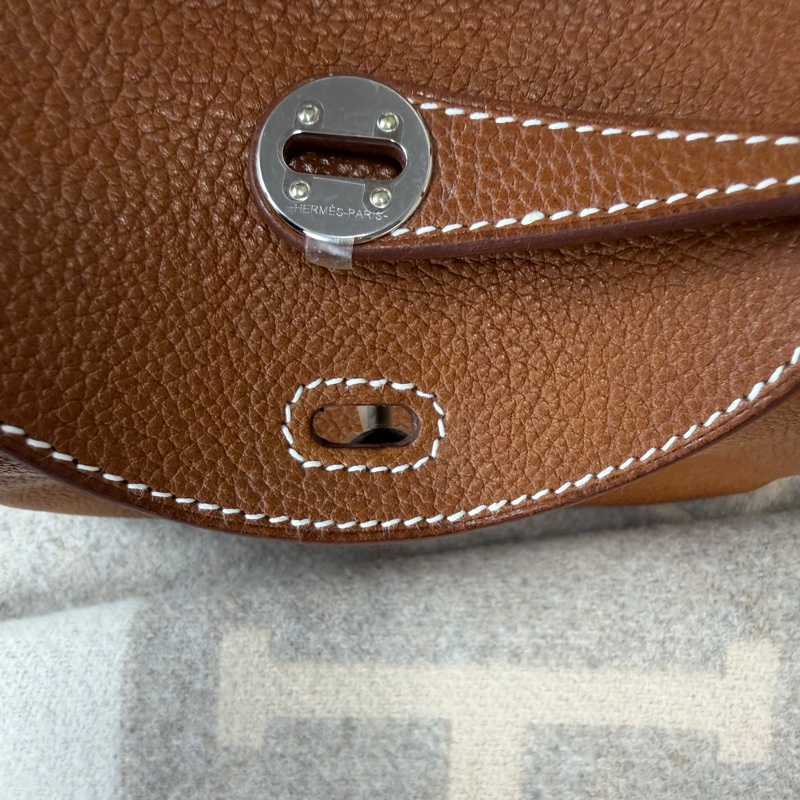 Mini Lindy 福寶馬鞍皮 金棕銀釦-15
