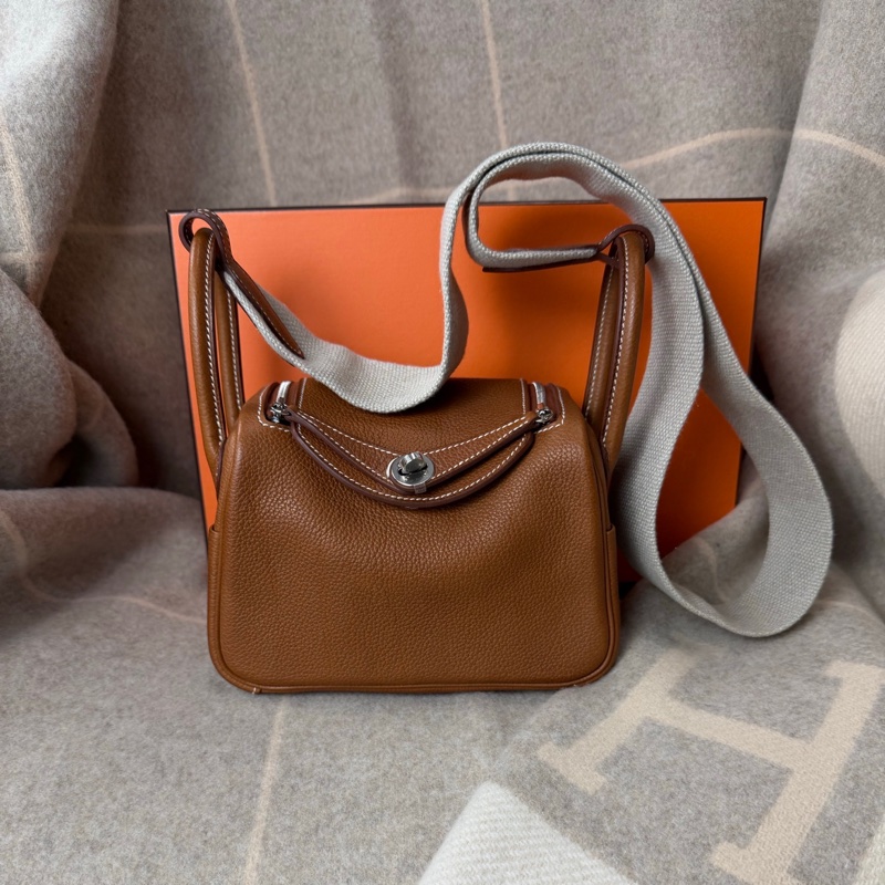 Mini Lindy 福寶馬鞍皮 金棕銀釦-17