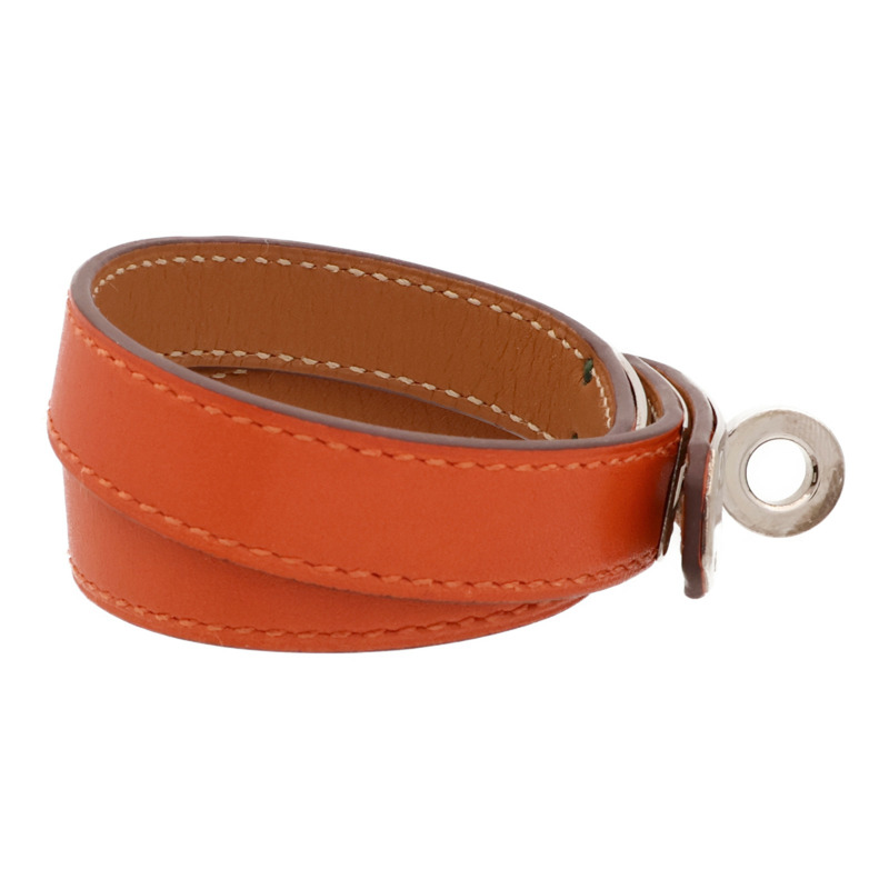 HERMES Swift皮革Kelly Double Tour Bracelet銀扣手帶Orange-1