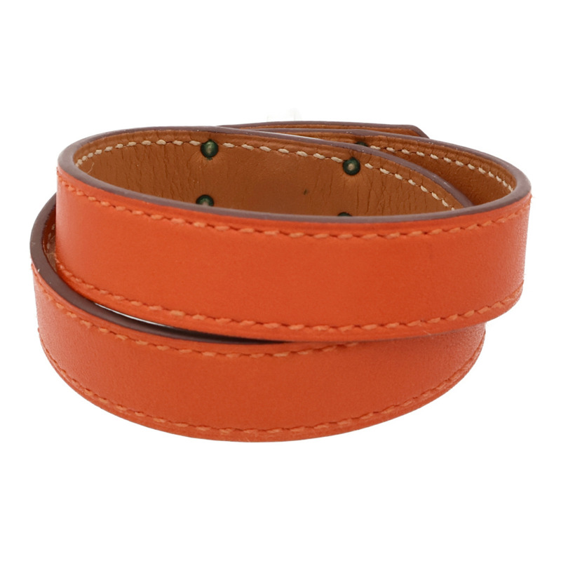 HERMES Swift皮革Kelly Double Tour Bracelet銀扣手帶Orange-3