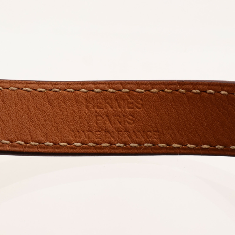 HERMES Swift皮革Kelly Double Tour Bracelet銀扣手帶Orange-10