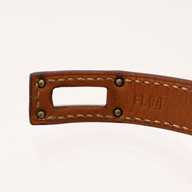 HERMES Swift皮革Kelly Double Tour Bracelet銀扣手帶Orange-12