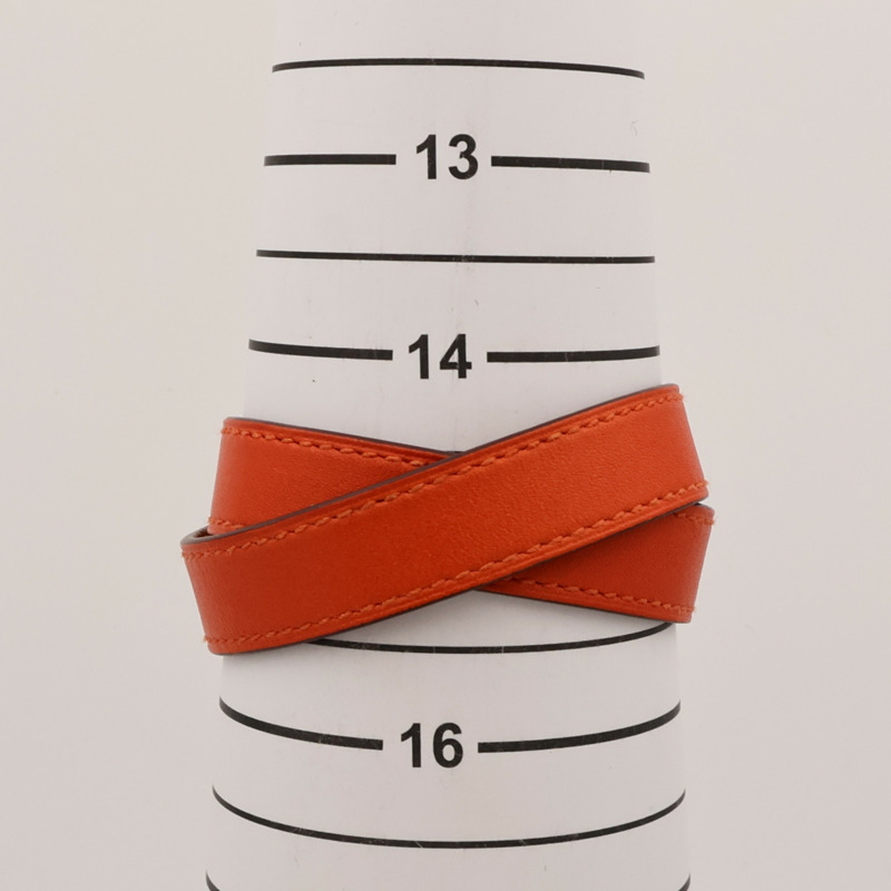 HERMES Swift皮革Kelly Double Tour Bracelet銀扣手帶Orange-13