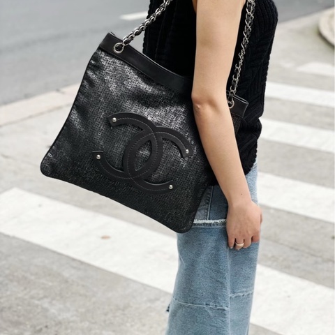 Chanel • 大Logo 網格亮片Bringbring 托特包 偽22Bag感