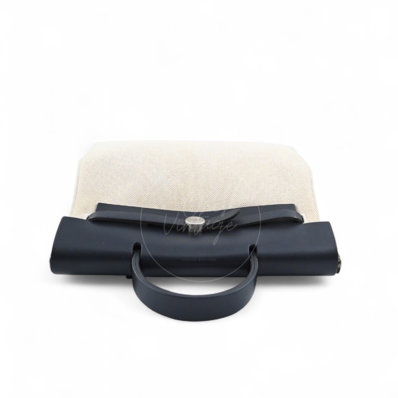 中古 愛馬仕HERBAG米色黑色帆布袋 側背包 肩背包-3