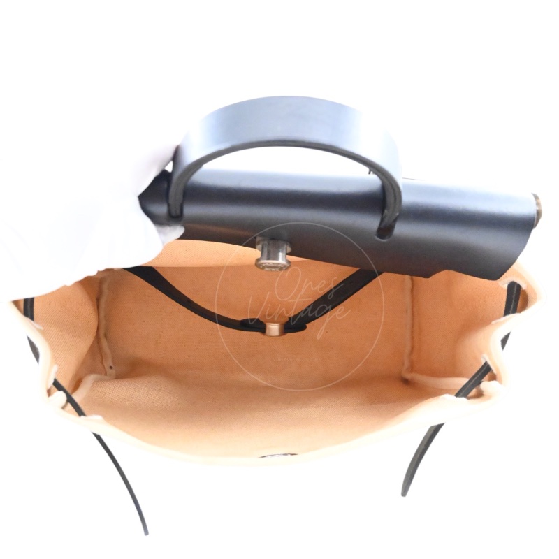 中古 愛馬仕HERBAG米色黑色帆布袋 側背包 肩背包-13