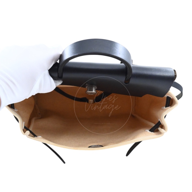 中古 愛馬仕HERBAG米色黑色帆布袋 側背包 肩背包-14