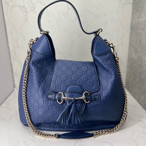 💗香緹國際精品💗 760 Gucci 藍色壓紋hobo包